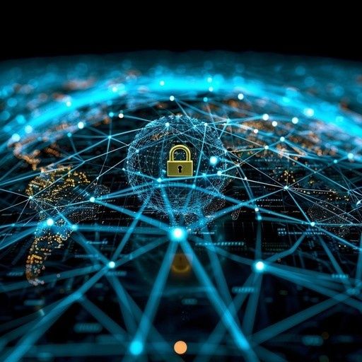 Digitalt netværk med hængelås som symbol på sikker backup